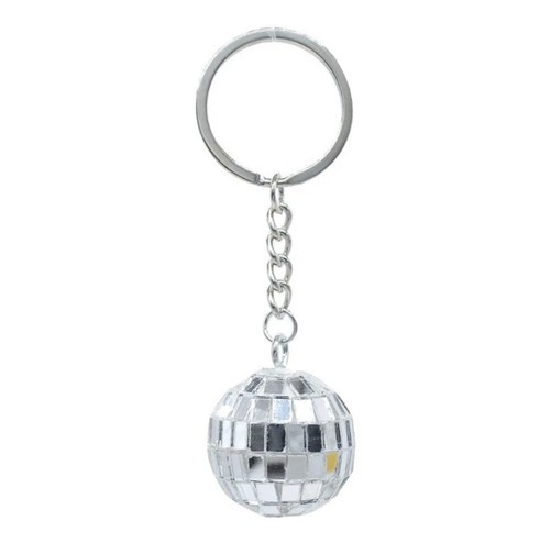 Silver disco ball keyring - silver,