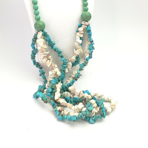 Blue white stone chip necklace - blue,