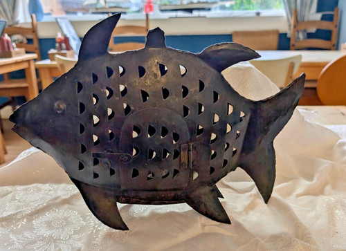 Rustic metal fish lantern - rustic,