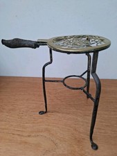 Antique Victorian Edwardian Brass Iron Fire Inglenook Trivet Plant Stand Table