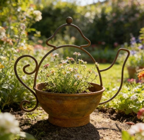 Teapot shaped brown - shaped, metal