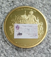 2015 £5 White Note Large GOLD PLATED Commemorative Medallion 70mm With COA