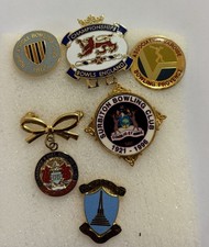 6 Vintage Bowling Pin Badges