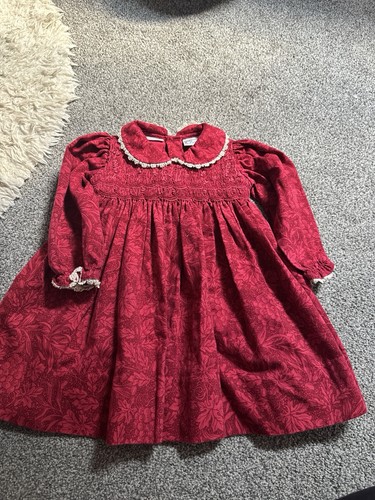 Girls hand smocked red floral - smocked,