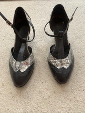Ballroom Dance Shoes, Black And Silver Size 5 1/2 Wide