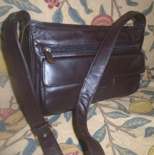 VISCONTI DARK BROWN LEATHER MEDIUM SHOULDER/ORGANIZER BAG,ADJUSTABLE STRAP