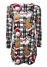 Girls Womens gingerbread snowman Xmas Flare Xmas swing dress plus size