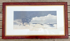 Sir Edwin Landseer RARE Framed Antique Steel Engraving 1896 THE CHALLENGE 41x24"