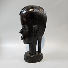 Ebony Hand Carved Wooden African Tribal Head Ethnographic Sculpture Bust