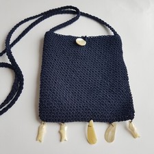Phase Eight Women Beach Bag shoulder strap tote knitting Cotton shell dark blue
