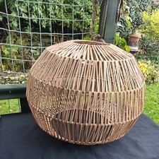 True Vintage Mid Century Rattan Wicker Globe  Lamp Light Shade Retro Boho 1970s