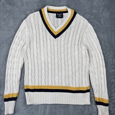 Ralph Lauren Polo Jeans Co. Large Cable Cricket Jumper Sweater Size Small Beige