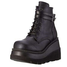 Women Punk Platform Wedge Chunky Lace Up Shoes Buckle Goth High Heel Ankle Boots