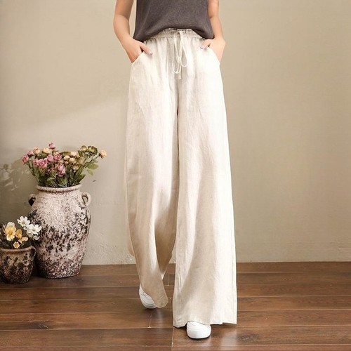 Women linen blend wide - linen,