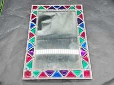 VINTAGE RECTANGULAR WALL MIRROR COLOURED STAINED GLASS MOSAIC FRAME