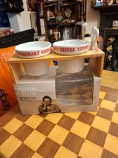 Boxed Jamie Oliver Herb Display Pots Porcelain Planters - Wooden Rack - Scissors