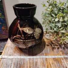 Tenby Pottery Brown Floral Vase Handmade Studio Pottery 14cm Tall 