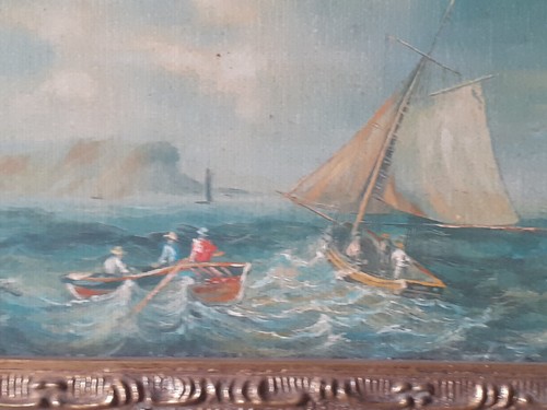 Antique oil board - oil, sailing