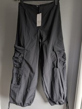 BN Zara Black Balloon wide leg Trousers pull tie cuffs Size M 10-12 Pockets