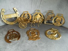Vintage Brass Small Horse And Cart With Eight Horse Brasses