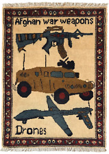 88 x 63 cm | Handmade Afghan War Rug Military, Small Oriental Wool Rug