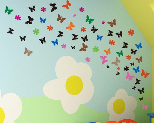 Butterflies flowers sticker - 32,