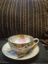 3x Japan Eggshell Porcelain Geisha Cups & Saucers Hand Decorated Vintage/Antique