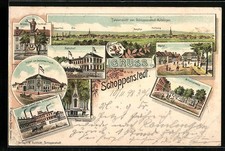 Lithograph Schöppenstedt, total view Küblingen, station, sugar factory, hotel 