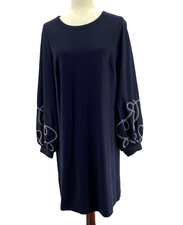 Ann Taylor Womens Nautical Bubble Sleeve Dress M Blue White Rope Stitch