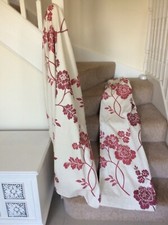 LAURA ASHLEY CURTAINS PAIR LINED, MARCIANA FABRIC PRETTY, COTTON LINEN. 128cm L.