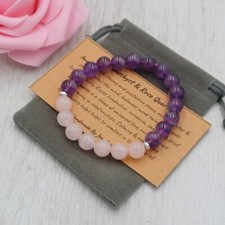 AMETHYST & ROSE QUARTZ Bracelet Handmade Crystal Healing Gemstone Stretch 6/8mm.