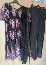 Black Indian Salwar kameez UK Size 22-24 pink embroidery Christmas party 