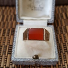 Vintage 925 Sterling Silver Men's Ring, Genuine Carnelian, Size V.5 US 10.75 