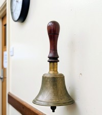 Vintage Wooden Handled school bell 27cmx 14cm tall brass Metal Bell 1185g