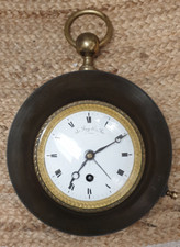 RARE & UNUSUAL DIMINUTIVE OLD BRONZE & GILT ALARUM FRENCH TOLEWARE WALL CLOCK