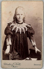 CDV TREBLE BRIXTON GIRL IN DRESS UNUSUAL FANCY STAR COLLAR ANTIQUE PHOTO CHAIR