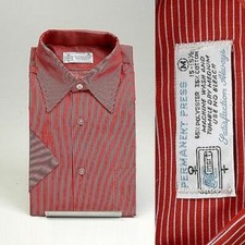 M 1970s Mens NOS Red White Mod Stripe Wing Collar Shirt Menswear 70s VTG