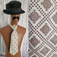 Vintage 1970s Qiana Nylon Tie in Ibory Brown Pattern Wide AD13