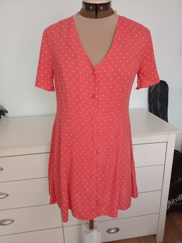 Button front short dress coral - short,
