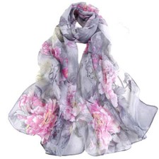 Bird & Peony Print Chiffon