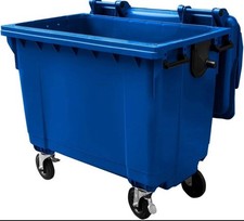 1100L Blue Wheelie Bin, Locking Wheels, Heavy Duty Industrial Waste Bin