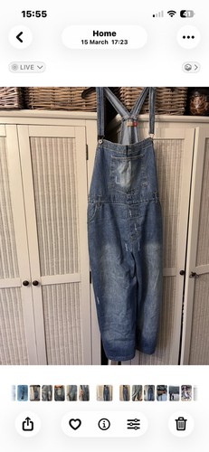 Blue denim wide leg dungarees - denim,