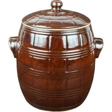 Stoneware 4.5L Barrel Crock Pot with Lid Kitchen Cooking Pickling