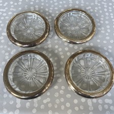 Silver plated Coasters Set of Glass And Metal Rim tarnished metal used Italy  