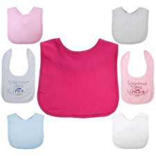 Baby Boys Girls 100% Cotton Plain Bibs 3 Pack Bundle Or Single Bib Prince Pink