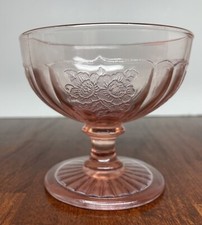 Pink Vintage Depression Glassware Sherbet Sorbet  Embossed With Flowers