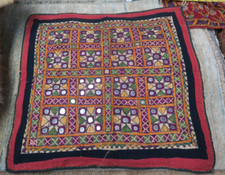 Vintage Ethnic Embroidery Mirrorwork Panel India Shisha Banjara Kutch 19" Square