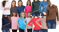 KIDS CREW NECK PLAIN TOP GIRLS BOYS LONG SLEEVE TEE T SHIRT FIT PE TOPS VEST