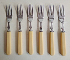Set of 6 Vintage Chrome Faux Bone Handle Buffet Forks