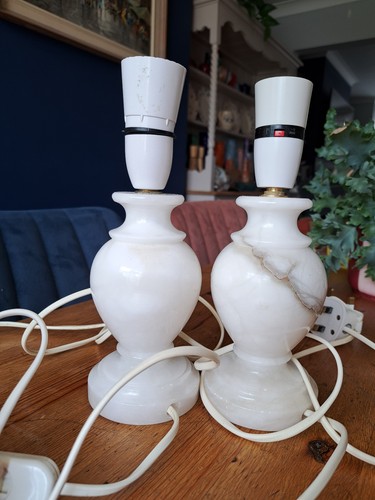 Pair white onyx lampbases - of,